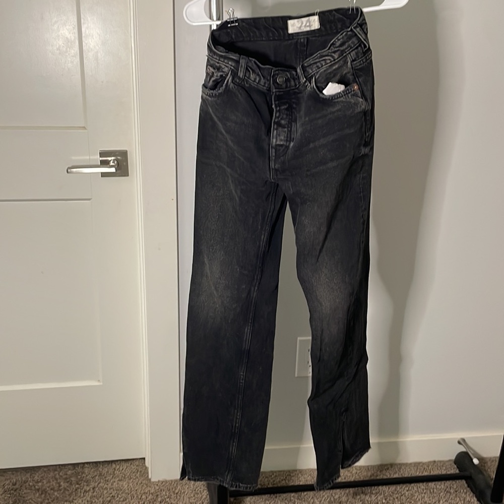 Free Peoplw Black denim distressed washed jeans